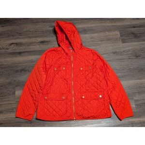 J. Crew Signature Puffer Quilted Hooded Jacket Red Lightweight Recycled XL